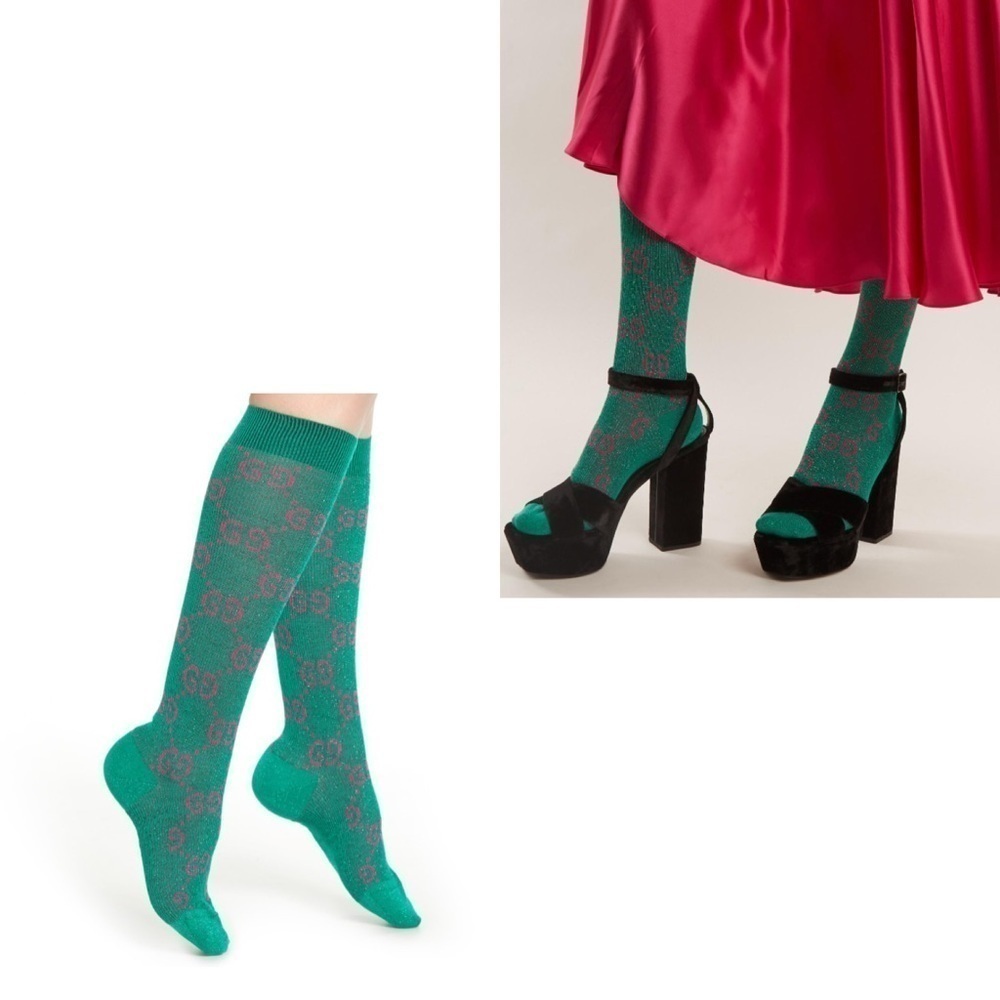Gucci Super Runway Limited Edition Lamé GG Logo Socks